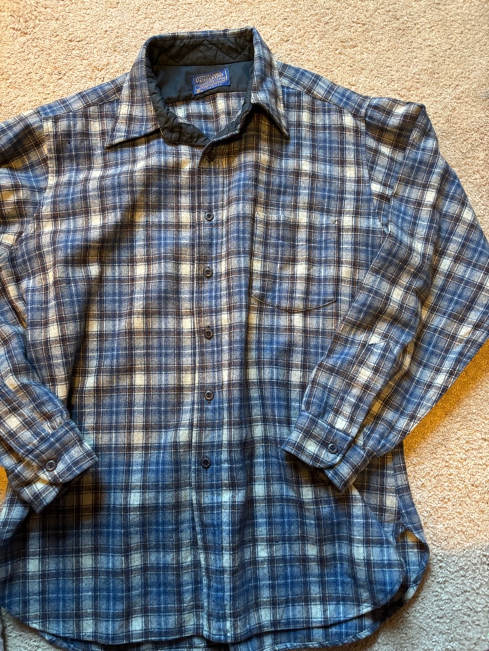 Vintage Pendleton Navy and Gray Plaid Long-Sleeve Button-Down men's Shirt wool